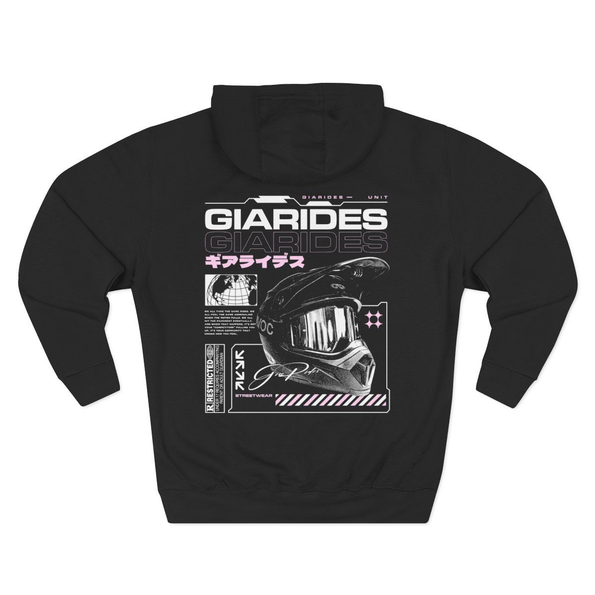 Gia Rides "Cyber Helmet Unit" Hoodie | Neon Pink & White Streetwear Pullover