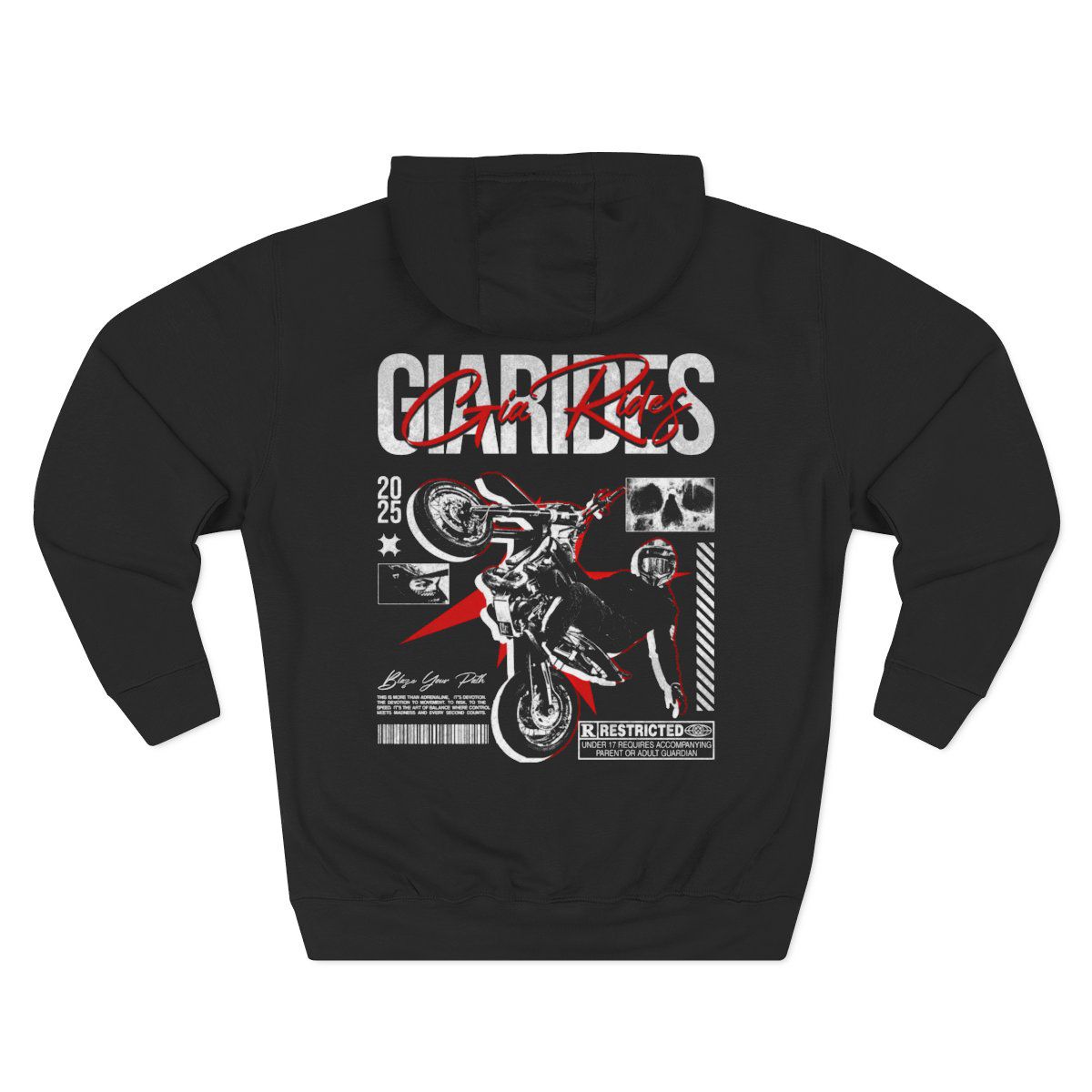 Gia Rides "Adrenaline Restricted" E-Bike Hoodie | Black Streetwear Pullover